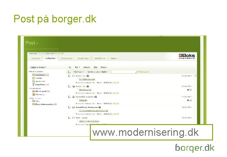 Post på borger. dk www. modernisering. dk 