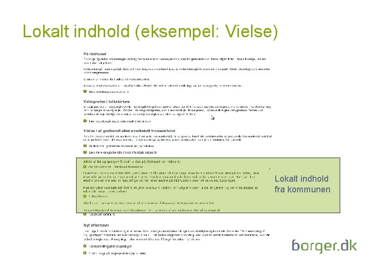 Lokalt indhold (eksempel: Vielse) Lokalt indhold fra kommunen 