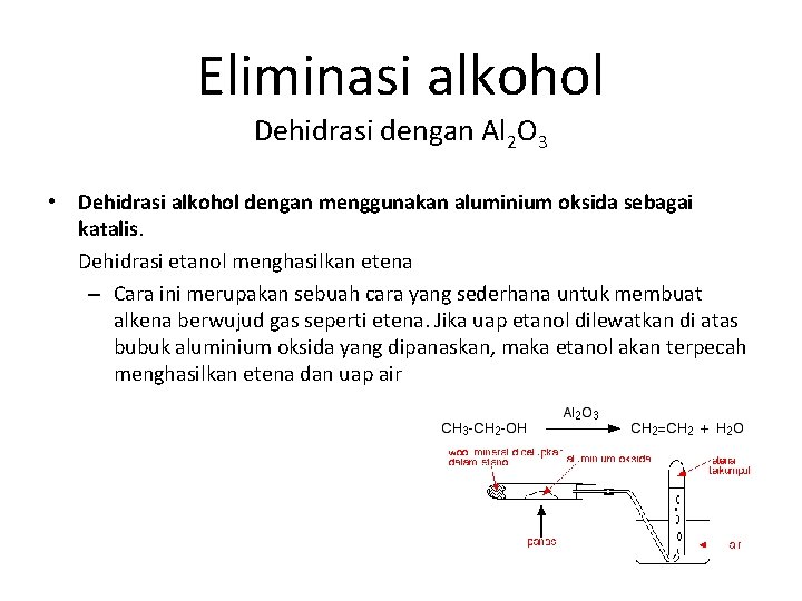 Eliminasi alkohol Dehidrasi dengan Al 2 O 3 • Dehidrasi alkohol dengan menggunakan aluminium
