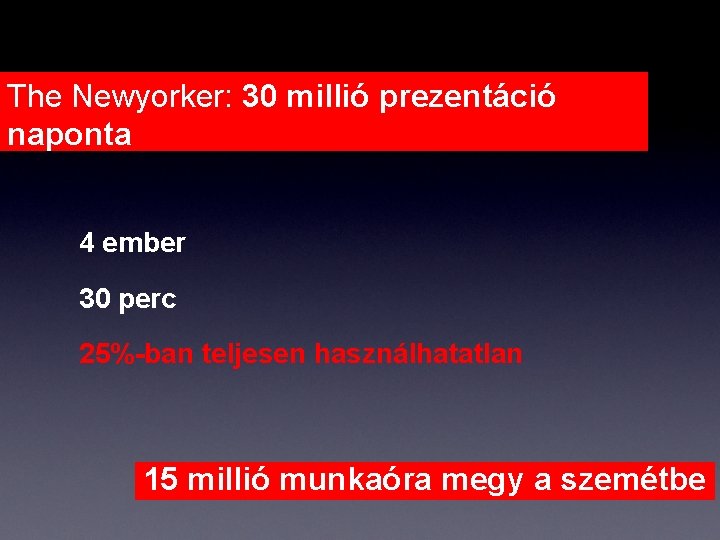 The Newyorker: 30 millió prezentáció naponta 4 ember 30 perc 25%-ban teljesen használhatatlan 15