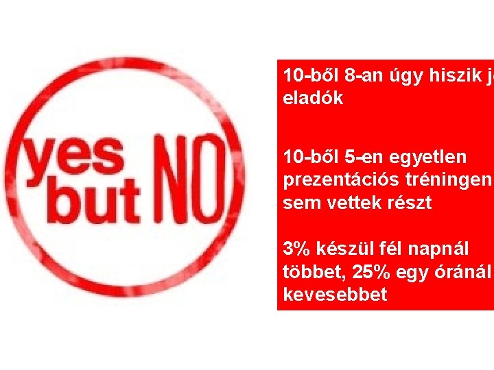 10 -ből 8 -an úgy hiszik jó eladók 10 -ből 5 -en egyetlen prezentációs