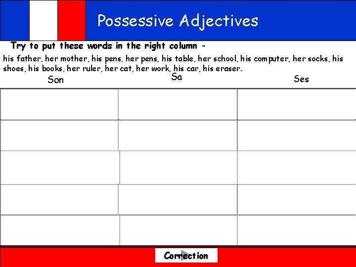 Possessive Adjectives Try to put these words in the right column his father, her