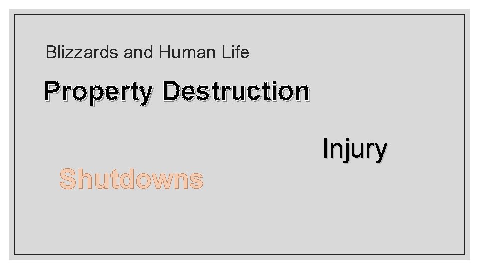 Blizzards and Human Life Property Destruction Shutdowns Injury 