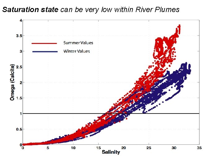 Saturation state can be very low within River Plumes 