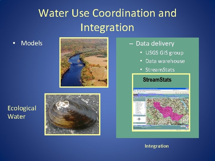 Water Use Coordination and Integration • Models – Data delivery • USGS GIS group