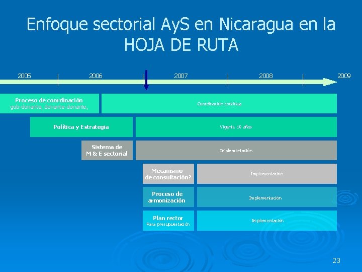 Enfoque sectorial Ay. S en Nicaragua en la HOJA DE RUTA 2005 2006 2007