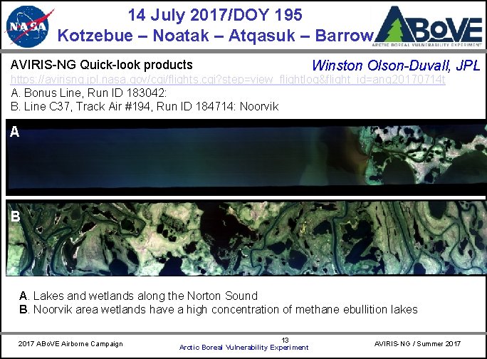 14 July 2017/DOY 195 Kotzebue – Noatak – Atqasuk – Barrow AVIRIS-NG Quick-look products