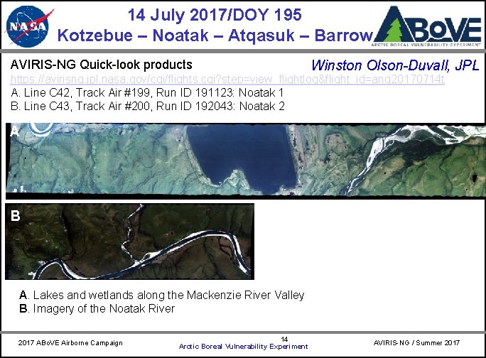 14 July 2017/DOY 195 Kotzebue – Noatak – Atqasuk – Barrow AVIRIS-NG Quick-look products