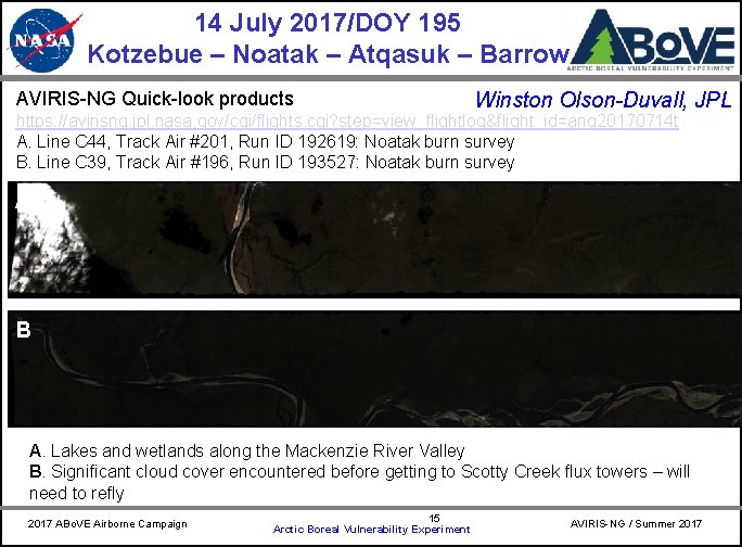 14 July 2017/DOY 195 Kotzebue – Noatak – Atqasuk – Barrow AVIRIS-NG Quick-look products