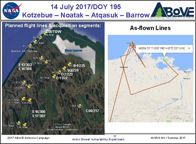 14 July 2017/DOY 195 Kotzebue – Noatak – Atqasuk – Barrow Planned flight lines