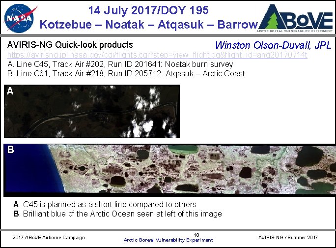 14 July 2017/DOY 195 Kotzebue – Noatak – Atqasuk – Barrow AVIRIS-NG Quick-look products