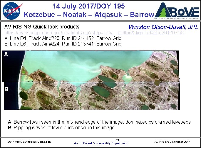 14 July 2017/DOY 195 Kotzebue – Noatak – Atqasuk – Barrow AVIRIS-NG Quick-look products