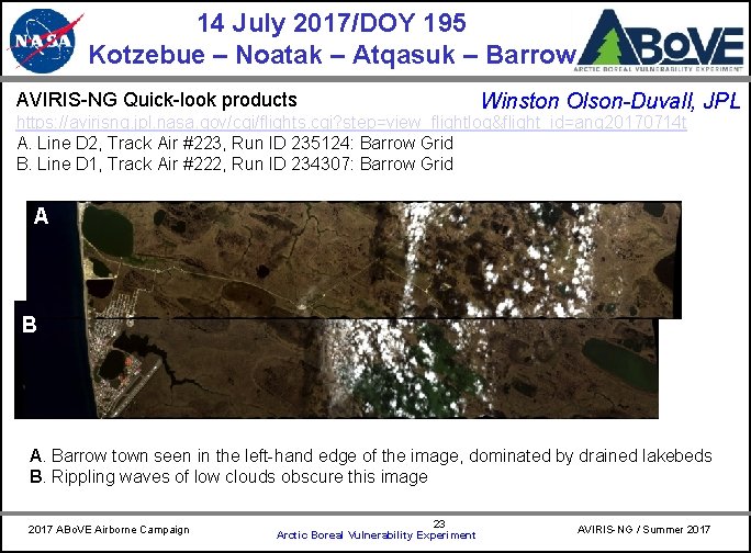 14 July 2017/DOY 195 Kotzebue – Noatak – Atqasuk – Barrow AVIRIS-NG Quick-look products