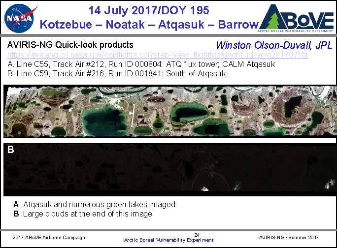 14 July 2017/DOY 195 Kotzebue – Noatak – Atqasuk – Barrow AVIRIS-NG Quick-look products