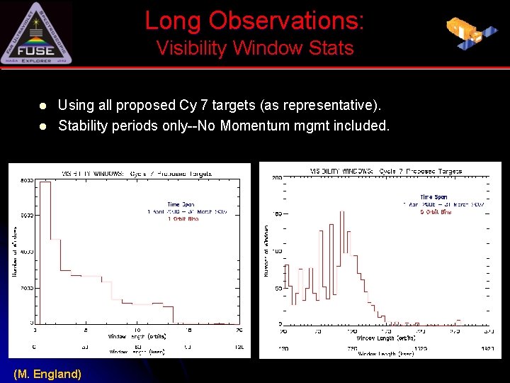 Long Observations: Visibility Window Stats l l Using all proposed Cy 7 targets (as