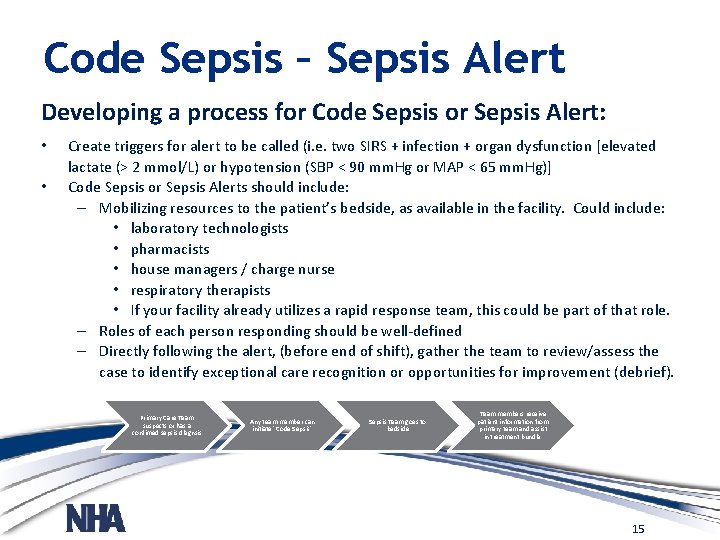 Code Sepsis – Sepsis Alert Developing a process for Code Sepsis or Sepsis Alert:
