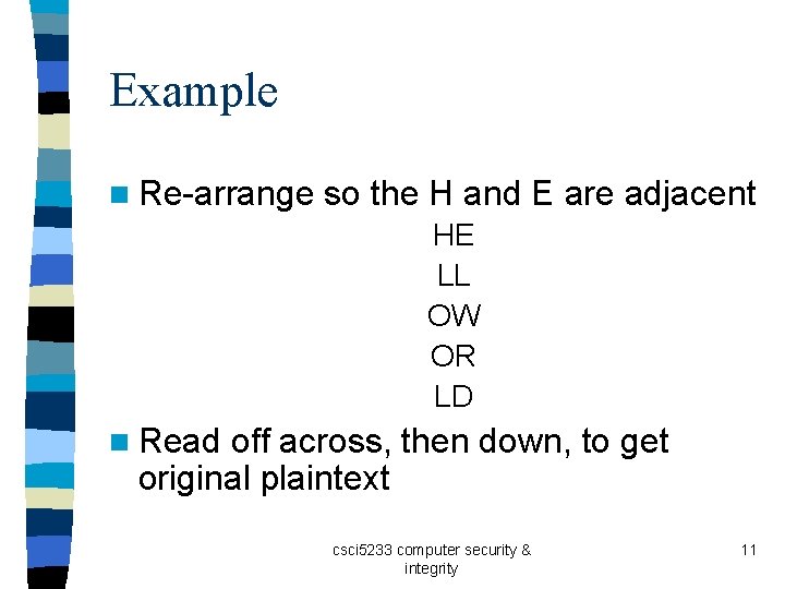 Example n Re-arrange so the H and E are adjacent HE LL OW OR