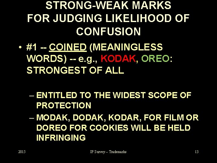 STRONG-WEAK MARKS FOR JUDGING LIKELIHOOD OF CONFUSION • #1 -- COINED (MEANINGLESS WORDS) --