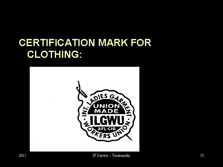 CERTIFICATION MARK FOR CLOTHING: 2015 IP Survey -- Trademarks 35 