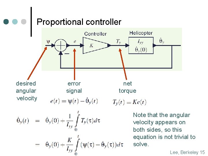 Proportional controller desired angular velocity error signal net torque Note that the angular velocity