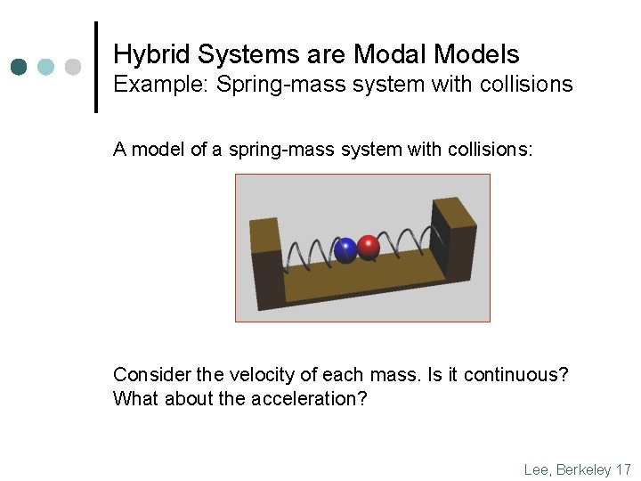 Hybrid Systems are Modal Models Example: Spring-mass system with collisions A model of a