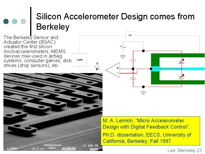 Silicon Accelerometer Design comes from Berkeley The Berkeley Sensor and Actuator Center (BSAC) created