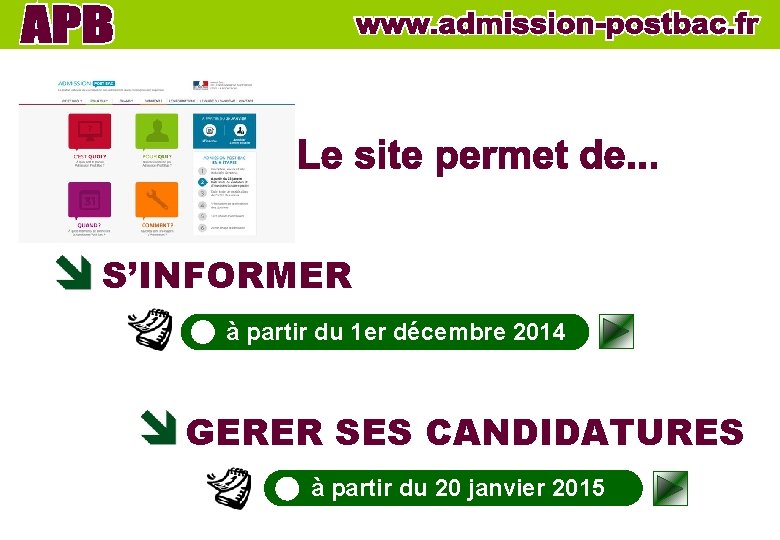 S’INFORMER à partir du 1 er décembre 2014 GERER SES CANDIDATURES à partir du