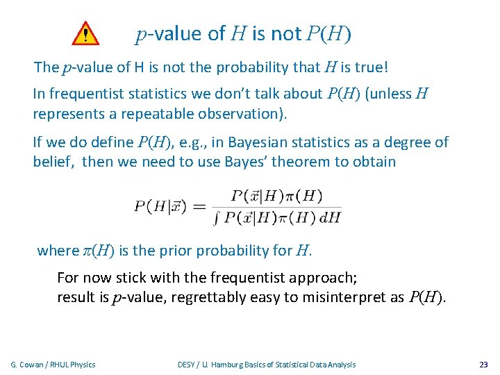 p-value of H is not P(H) The p-value of H is not the probability