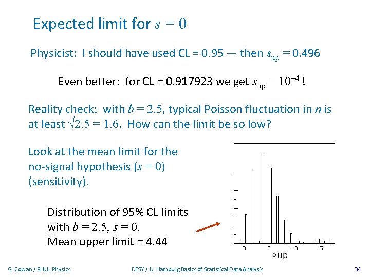 Expected limit for s = 0 Physicist: I should have used CL = 0.
