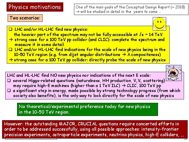 Physics motivations One of the main goals of the Conceptual Design Report (~ 2018)