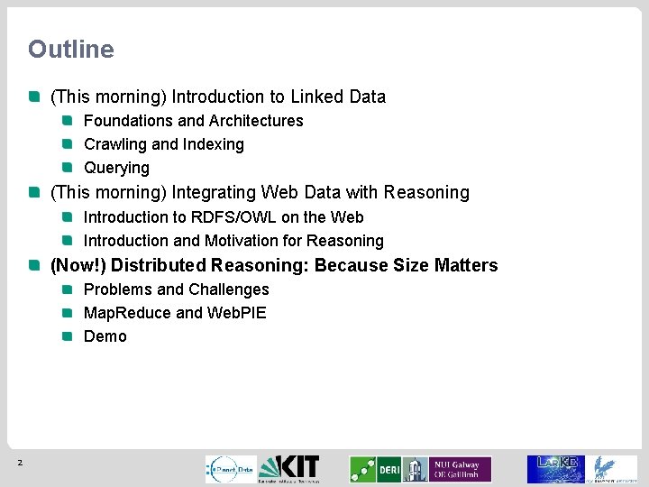 Outline (This morning) Introduction to Linked Data Foundations and Architectures Crawling and Indexing Querying