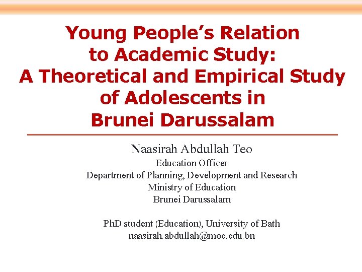 Young People’s Relation to Academic Study: A Theoretical and Empirical Study of Adolescents in