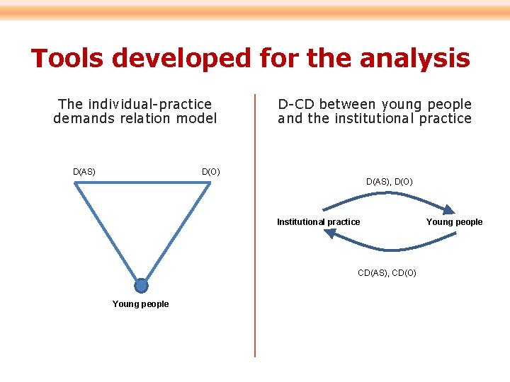 Tools developed for the analysis The individual-practice demands relation model D(AS) D-CD between young