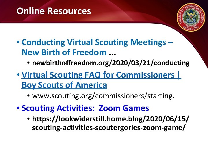 Online Resources • Conducting Virtual Scouting Meetings – New Birth of Freedom. . .