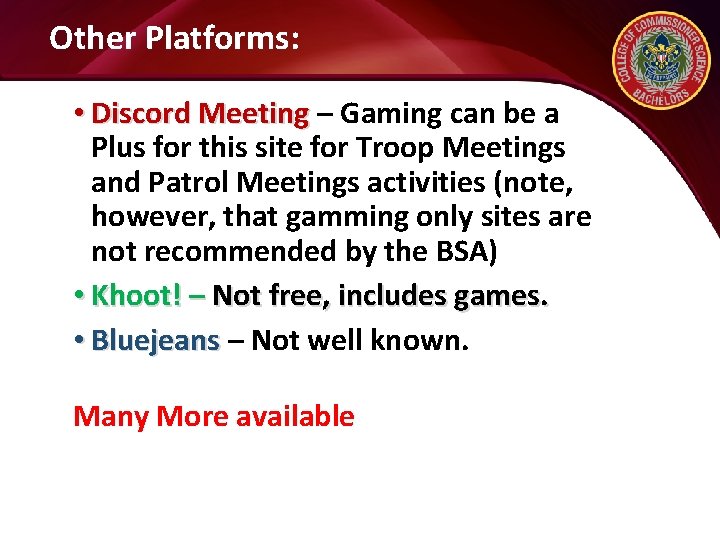 Other Platforms: • Discord Meeting – Gaming can be a Plus for this site