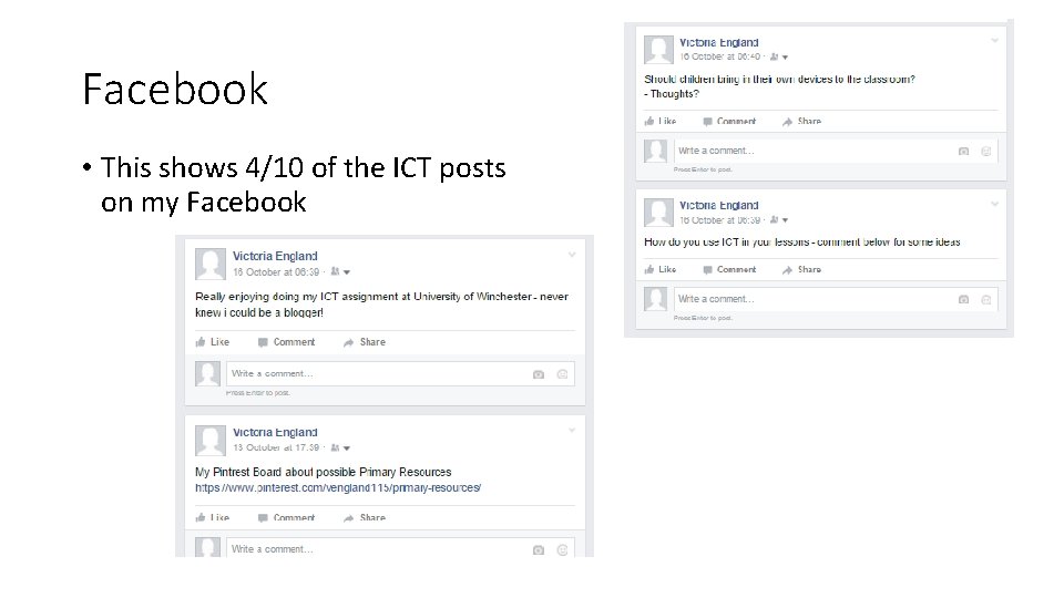 Facebook • This shows 4/10 of the ICT posts on my Facebook 