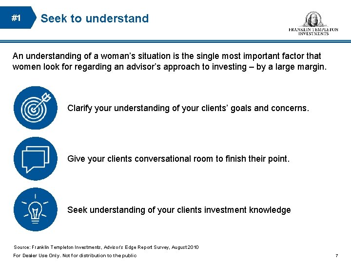 #1 Seek to understand An understanding of a woman’s situation is the single most