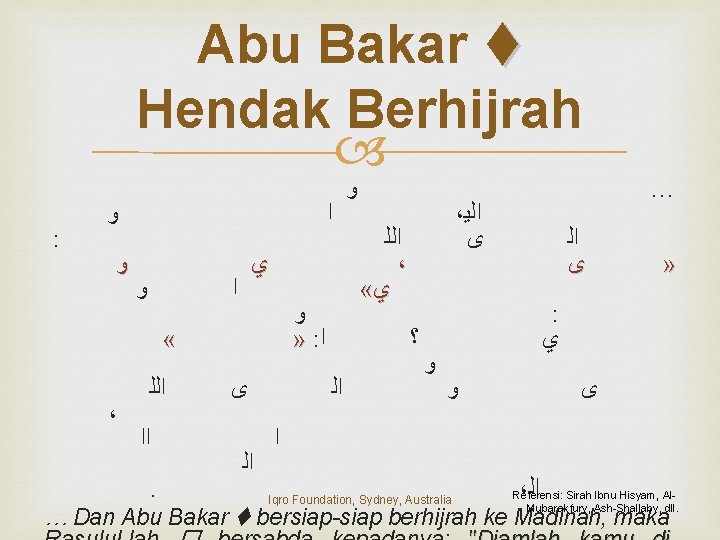 Abu Bakar Hendak Berhijrah : ﻭ ﻭ ﺍ ﻭ ﻱ ﺍ ﻭ » :