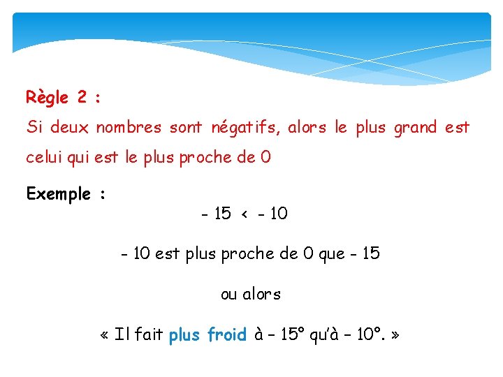 Règle 2 : Si deux nombres sont négatifs, alors le plus grand est celui