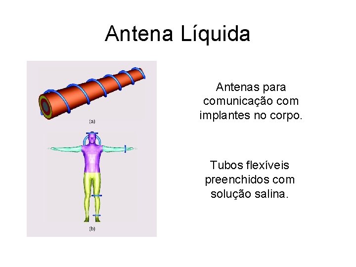 Antena Líquida Antenas para comunicação com implantes no corpo. Tubos flexíveis preenchidos com solução
