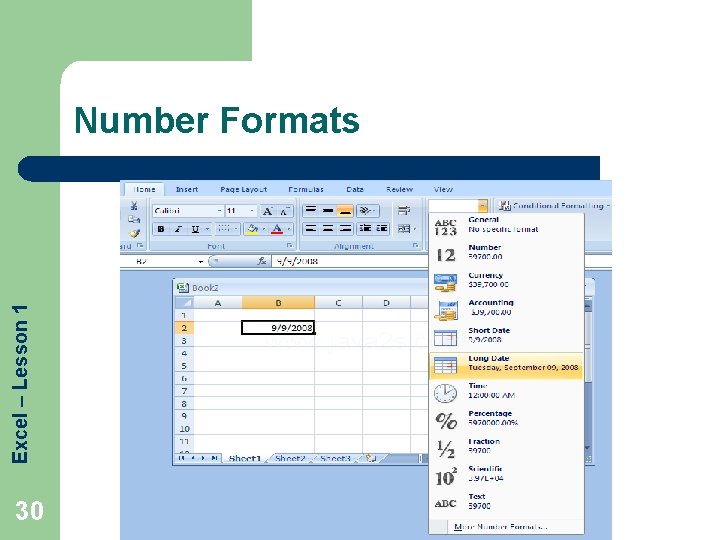 Excel – Lesson 1 Number Formats 30 