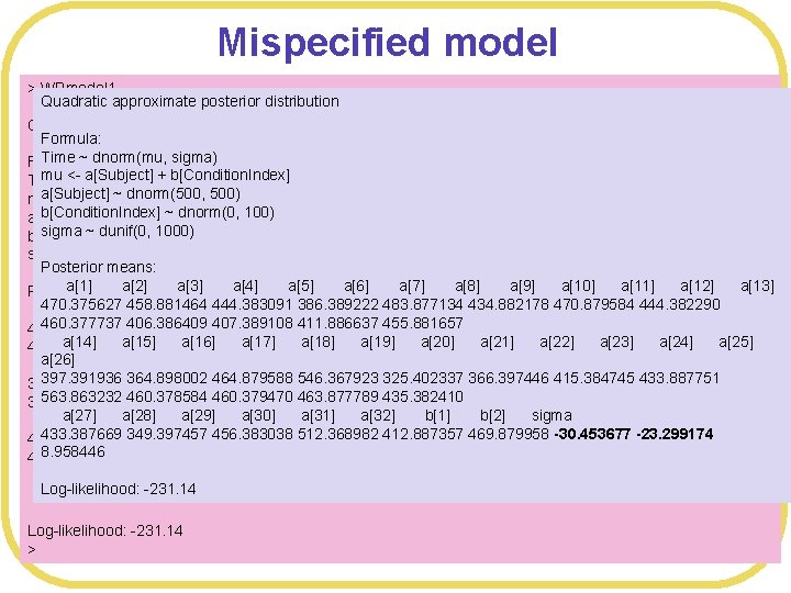 Mispecified model > WPmodel 1 Quadratic approximate posterior distribution l WPmodel 1 has too