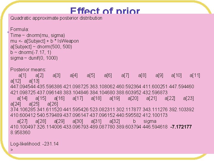 Effect of prior Quadratic approximate posterior distribution l Formula: Even more precise Time ~