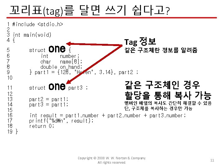 꼬리표(tag)를 달면 쓰기 쉽다고? 1 #include <stdio. h> 2 3 int main(void) 4 {