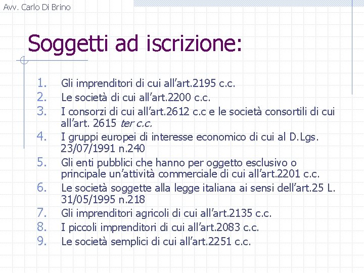 Avv. Carlo Di Brino Soggetti ad iscrizione: 1. 2. 3. 4. 5. 6. 7.