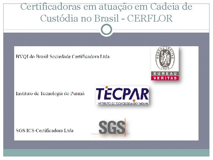 Certificadoras em atuação em Cadeia de Custódia no Brasil - CERFLOR 