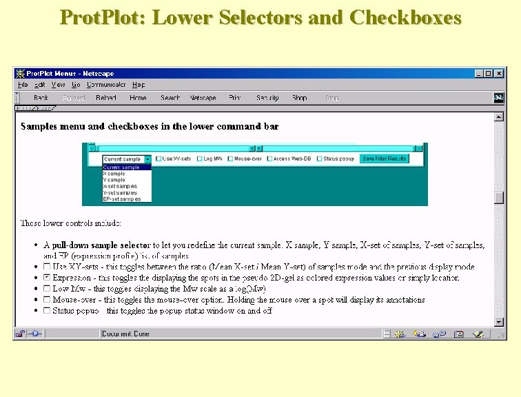 Prot. Plot: Lower Selectors and Checkboxes 