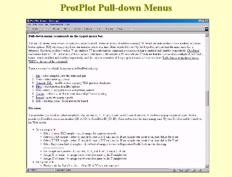 Prot. Plot Pull-down Menus 