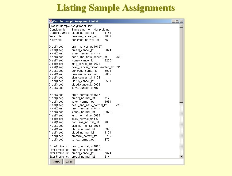Listing Sample Assignments 