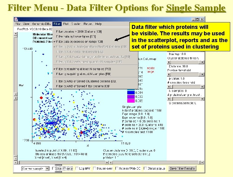 Filter Menu - Data Filter Options for Single Sample Data filter which proteins will